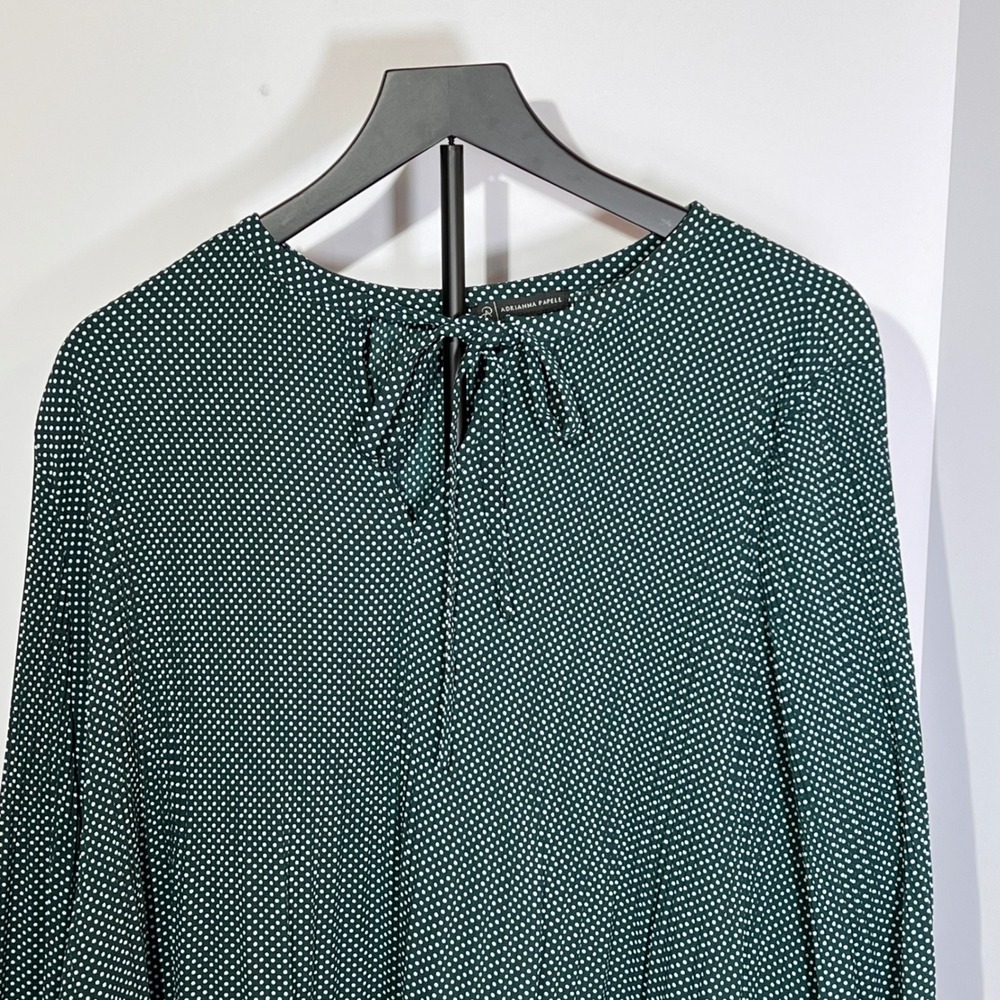 Adrianna Papell Green Polka Dot Tie Neck Long Sleeve Blouse‎ - Picture 2 of 7